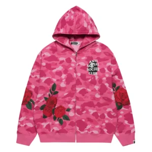 BAPE X ASSC FULL ZIP HOODIE M Pink Front