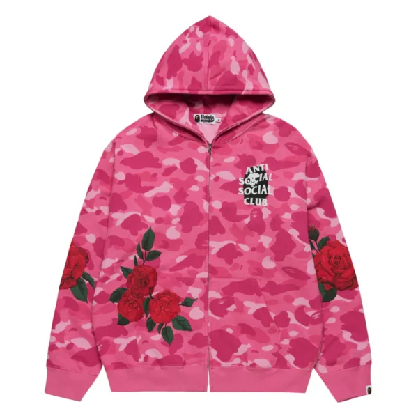 BAPE X ASSC FULL ZIP HOODIE M Pink Front