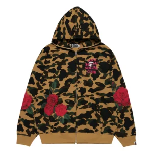 BAPE X ASSC FULL ZIP HOODIE M Yellow Front