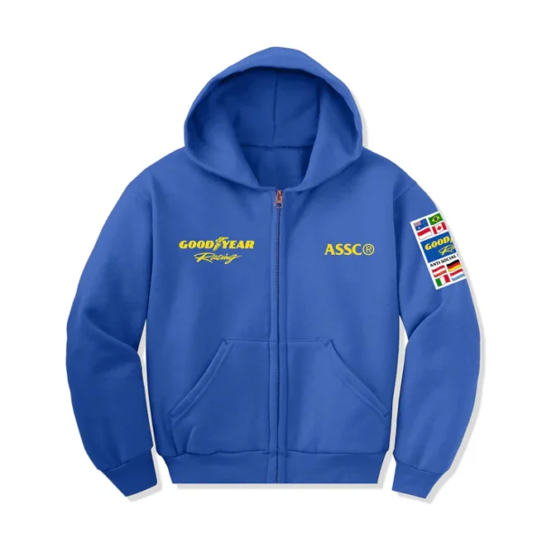 ASSC X Goodyear Catch The Feeling Zip Hoodie Royal Front